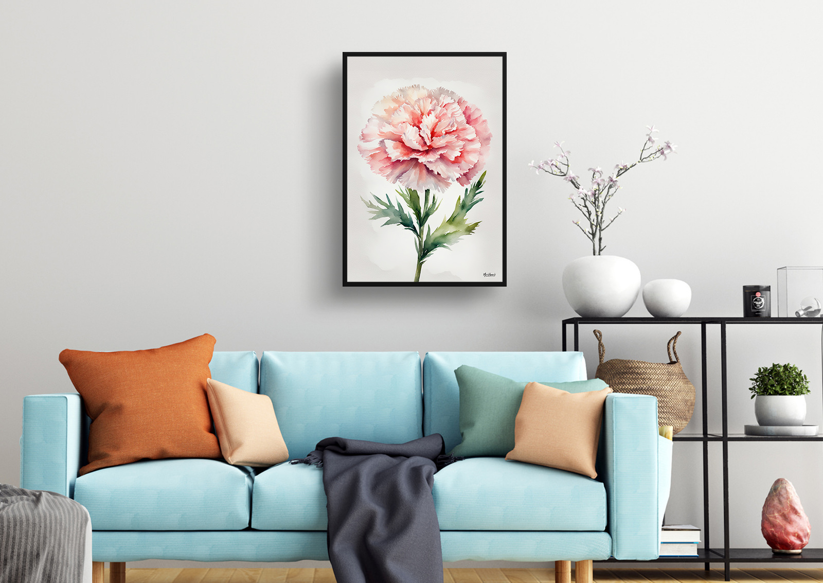 Carnation Minimalist Watercolour Botanical Art Print - Gillyflower Framed Plant Wall Art 4 Carnation Minimalist Watercolour Botanical Art Print - Gillyflower Framed Plant Wall Art - Image 2