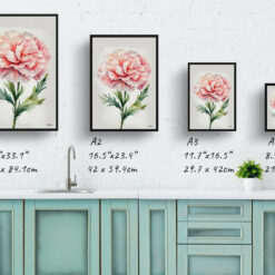 Carnation Minimalist Watercolour Botanical Art Print - Gillyflower Framed Plant Wall Art 9 watercolour botanical print flowers carnation minimalist print size comparison