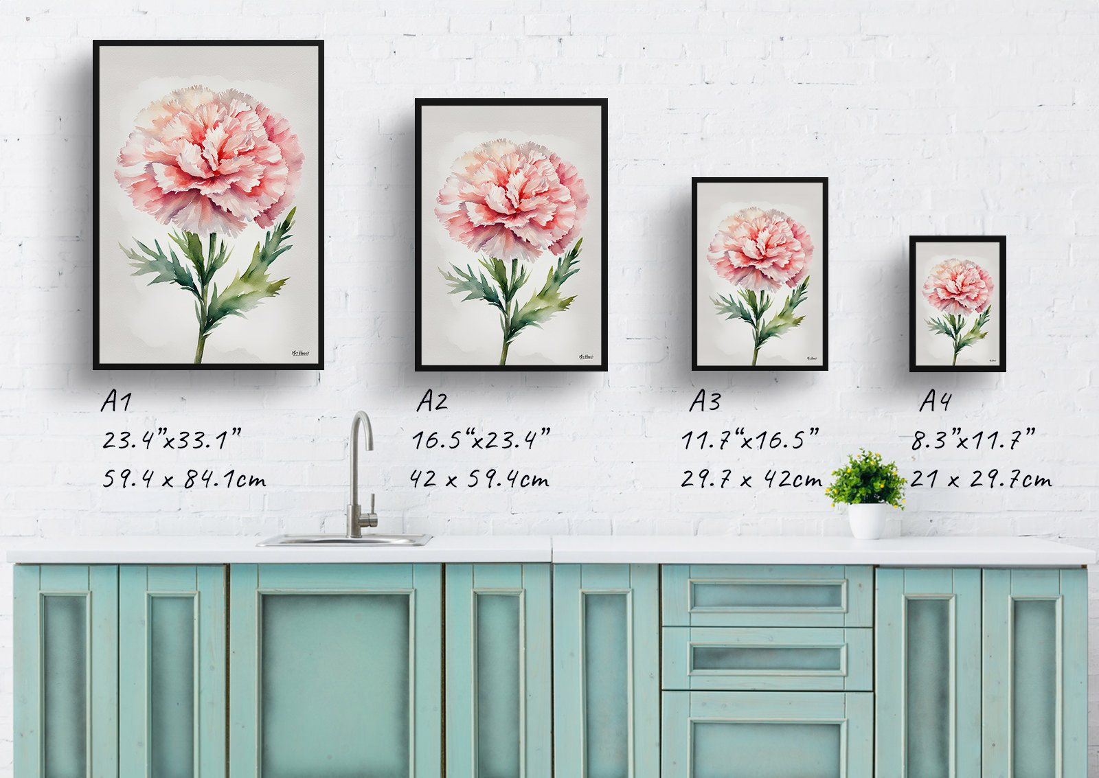 Carnation Minimalist Watercolour Botanical Art Print - Gillyflower Framed Plant Wall Art 6 Carnation Minimalist Watercolour Botanical Art Print - Gillyflower Framed Plant Wall Art - Image 4