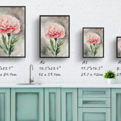Carnation Watercolour Botanical Art Print - Gillyflower Framed Plant Wall Art 9 watercolour botanical print flowers carnation print size comparison