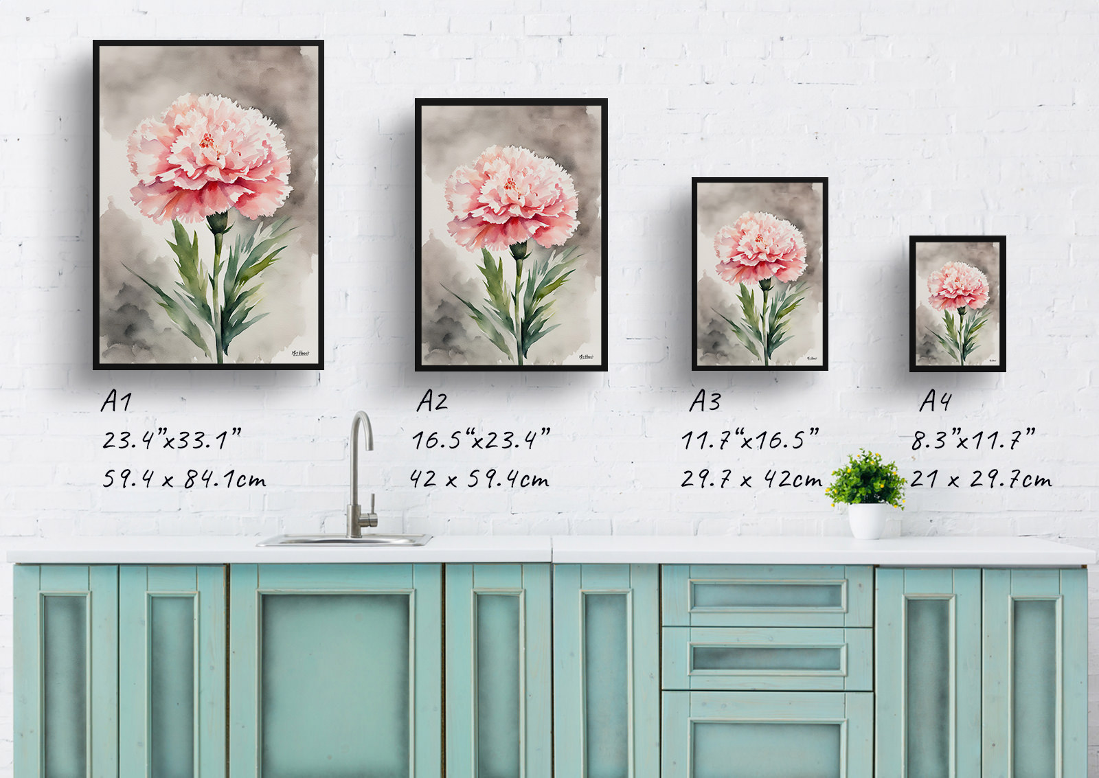 Carnation Watercolour Botanical Art Print - Gillyflower Framed Plant Wall Art 6 Carnation Watercolour Botanical Art Print - Gillyflower Framed Plant Wall Art - Image 4