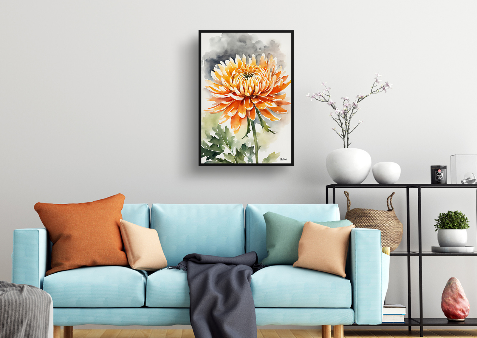 Chrysanthemum Watercolour Botanical Art Print - Asteraceae Framed Plant Wall Art 4 Chrysanthemum Watercolour Botanical Art Print - Asteraceae Framed Plant Wall Art - Image 2