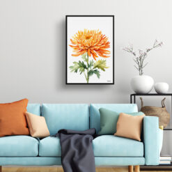 watercolour botanical print flowers chrysanthemum minimalist living room