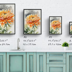 Chrysanthemum Watercolour Botanical Art Print - Asteraceae Framed Plant Wall Art 9 watercolour botanical print flowers chrysanthemum print size comparison