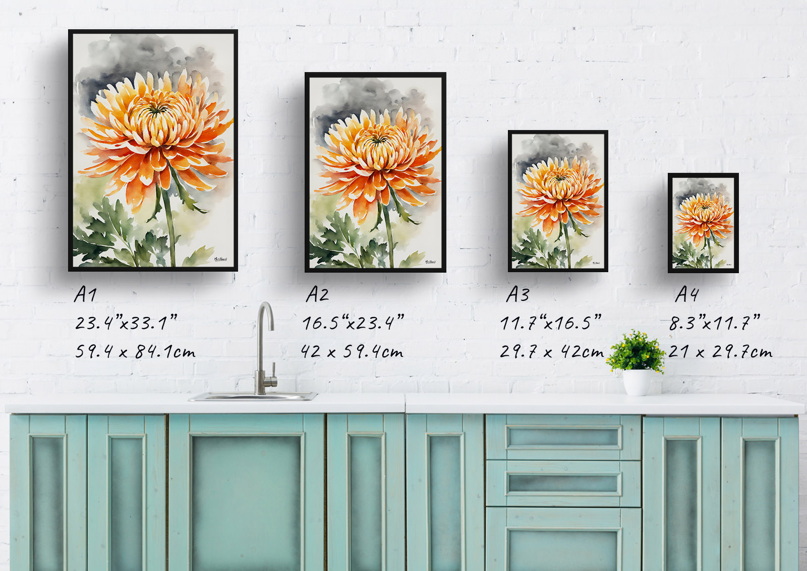 Chrysanthemum Watercolour Botanical Art Print - Asteraceae Framed Plant Wall Art 6 Chrysanthemum Watercolour Botanical Art Print - Asteraceae Framed Plant Wall Art - Image 4