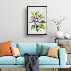 watercolour botanical print flowers clematis gravetye beauty minimalist living room
