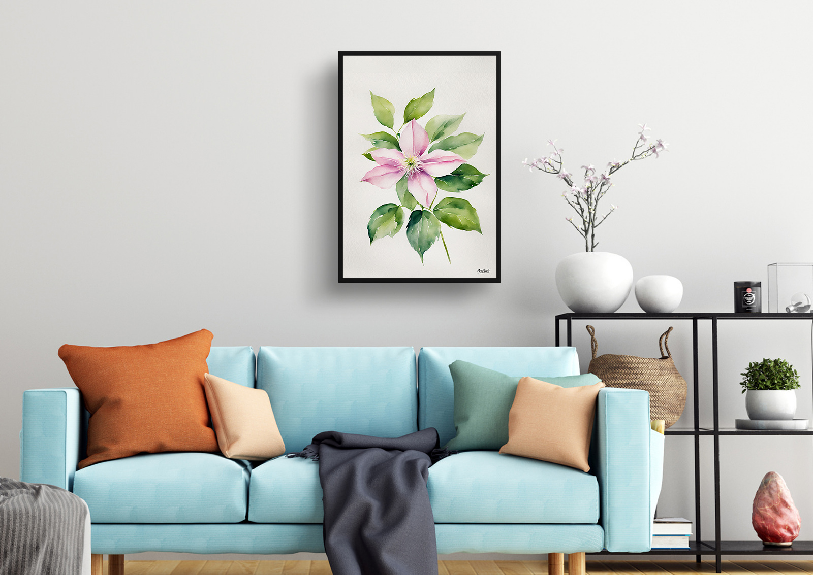 Clematis Mayleen Minimalist Watercolour Botanical Art Print - Montana Framed Plant Wall Art 4 Clematis Mayleen Minimalist Watercolour Botanical Art Print - Montana Framed Plant Wall Art - Image 2