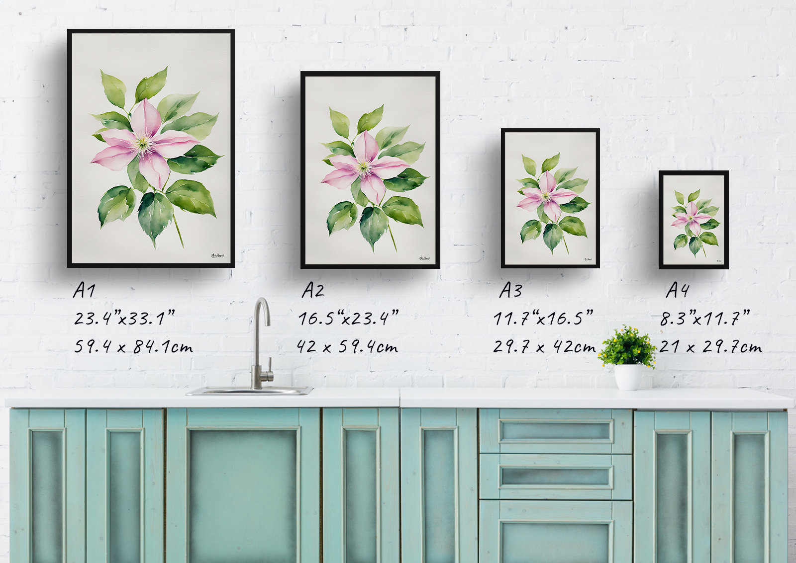 Clematis Mayleen Minimalist Watercolour Botanical Art Print - Montana Framed Plant Wall Art 6 Clematis Mayleen Minimalist Watercolour Botanical Art Print - Montana Framed Plant Wall Art - Image 4