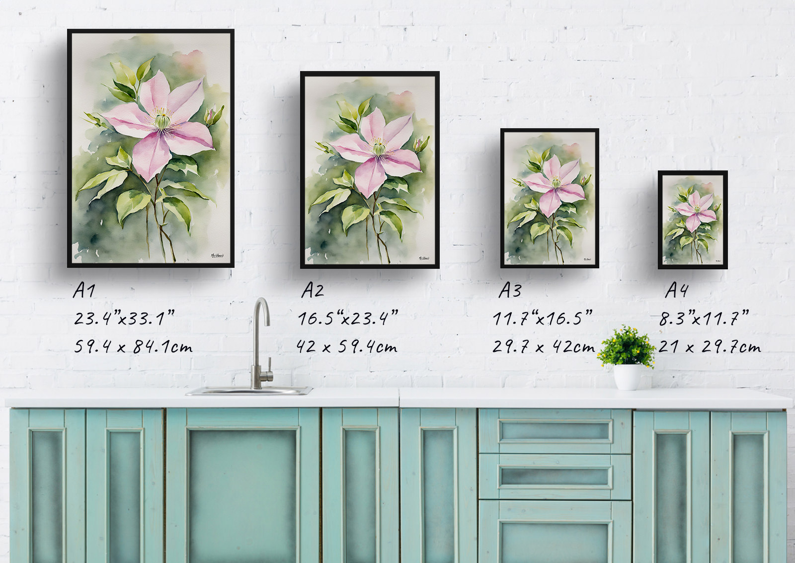 Clematis Mayleen Watercolour Botanical Art Print - Montana Framed Plant Wall Art 6 Clematis Mayleen Watercolour Botanical Art Print - Montana Framed Plant Wall Art - Image 4