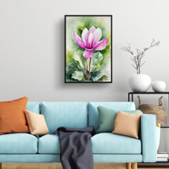 Cyclamen Coum Watercolour Botanical Art Print - Persian Violet Framed Plant Wall Art 7 watercolour botanical print flowers cyclamen coum living room
