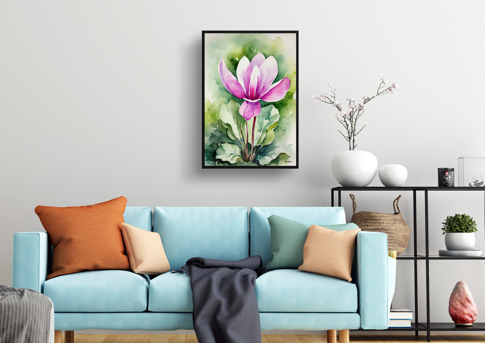 Cyclamen Coum Watercolour Botanical Art Print - Persian Violet Framed Plant Wall Art 4 Cyclamen Coum Watercolour Botanical Art Print - Persian Violet Framed Plant Wall Art - Image 2