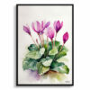 Cyclamen Coum Minimalist Watercolour Botanical Art Print - Persian Violet Framed Plant Wall Art 2 watercolour botanical print flowers cyclamen coum minimalist front view