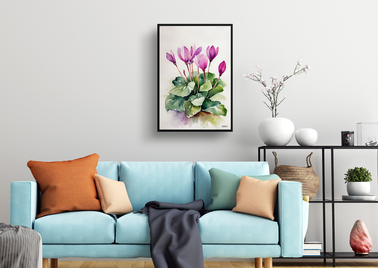 Cyclamen Coum Minimalist Watercolour Botanical Art Print - Persian Violet Framed Plant Wall Art 4 Cyclamen Coum Minimalist Watercolour Botanical Art Print - Persian Violet Framed Plant Wall Art - Image 2