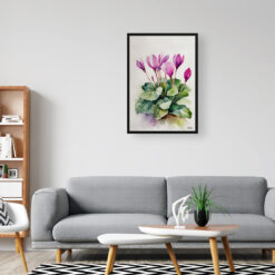 Cyclamen Coum Minimalist Watercolour Botanical Art Print - Persian Violet Framed Plant Wall Art 8 watercolour botanical print flowers cyclamen coum minimalist office