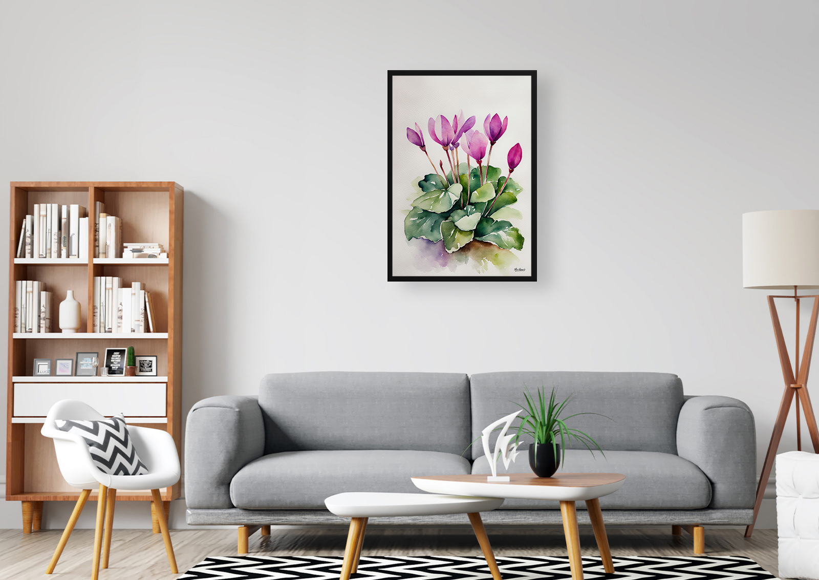 Cyclamen Coum Minimalist Watercolour Botanical Art Print - Persian Violet Framed Plant Wall Art 5 Cyclamen Coum Minimalist Watercolour Botanical Art Print - Persian Violet Framed Plant Wall Art - Image 3