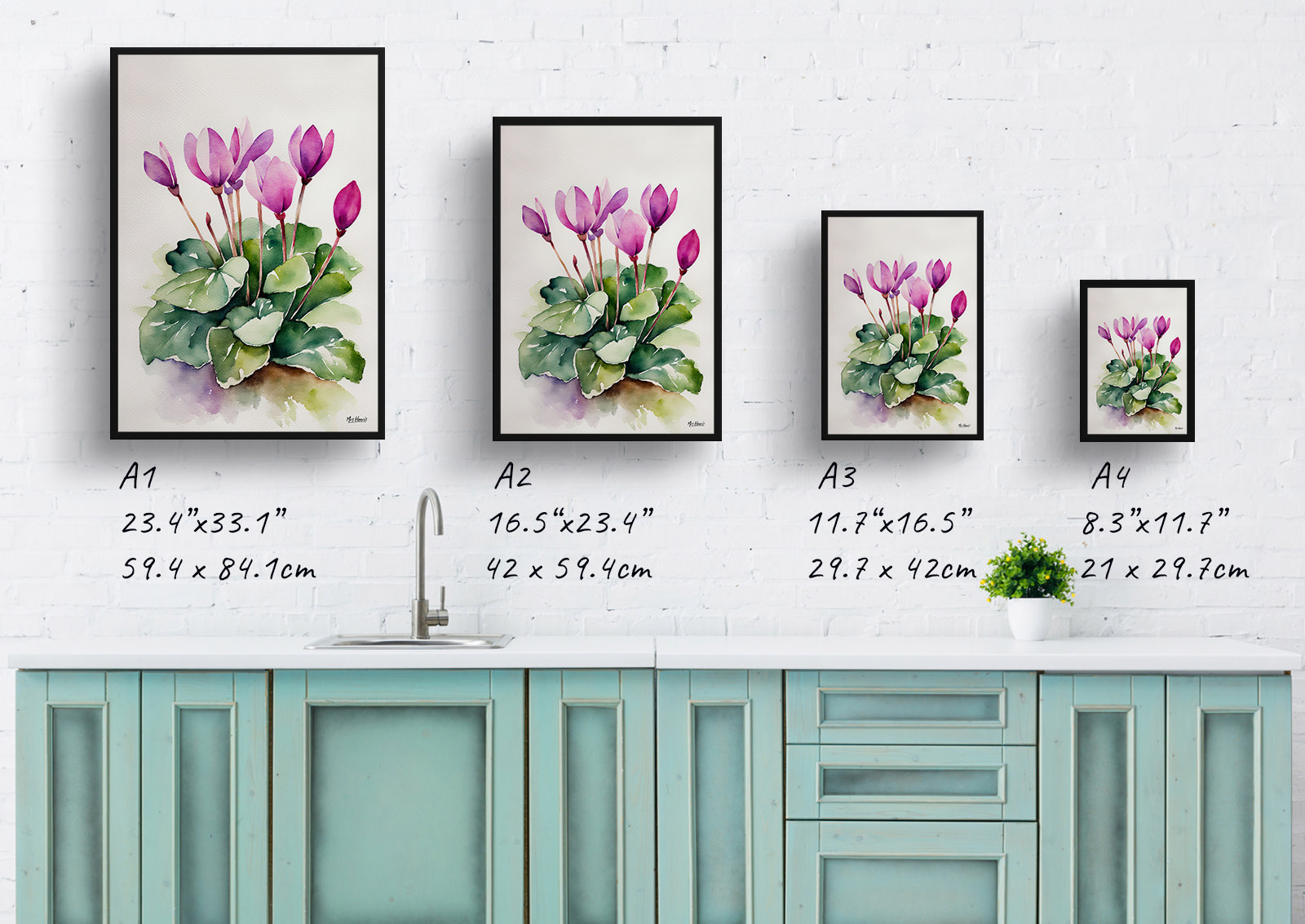 Cyclamen Coum Minimalist Watercolour Botanical Art Print - Persian Violet Framed Plant Wall Art 6 Cyclamen Coum Minimalist Watercolour Botanical Art Print - Persian Violet Framed Plant Wall Art - Image 4