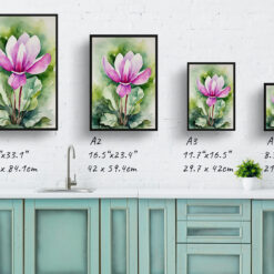 Cyclamen Coum Watercolour Botanical Art Print - Persian Violet Framed Plant Wall Art 9 watercolour botanical print flowers cyclamen coum print size comparison