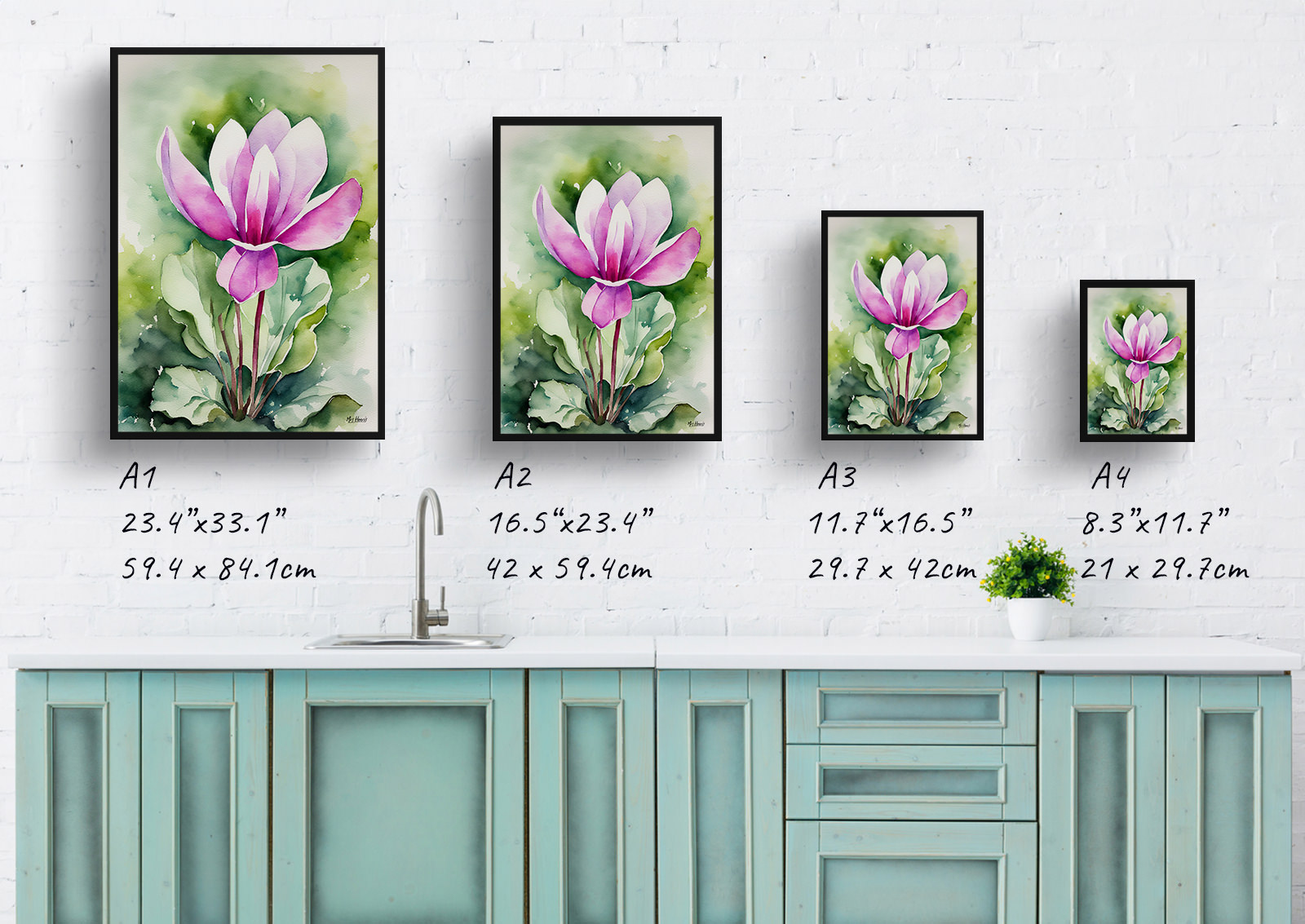 Cyclamen Coum Watercolour Botanical Art Print - Persian Violet Framed Plant Wall Art 6 Cyclamen Coum Watercolour Botanical Art Print - Persian Violet Framed Plant Wall Art - Image 4