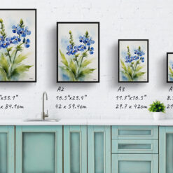 watercolour botanical print flowers cynoglossum amabile print size comparison