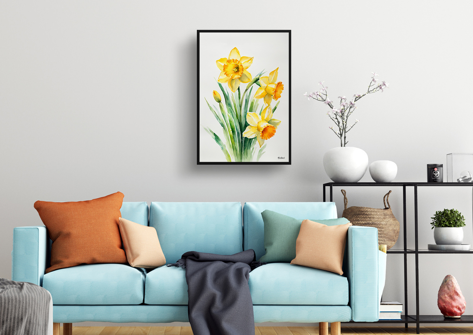 Daffodil Minimalist Watercolour Botanical Art Print - Narcissus Jonquil Framed Plant Wall Art 4 Daffodil Minimalist Watercolour Botanical Art Print - Narcissus Jonquil Framed Plant Wall Art - Image 2