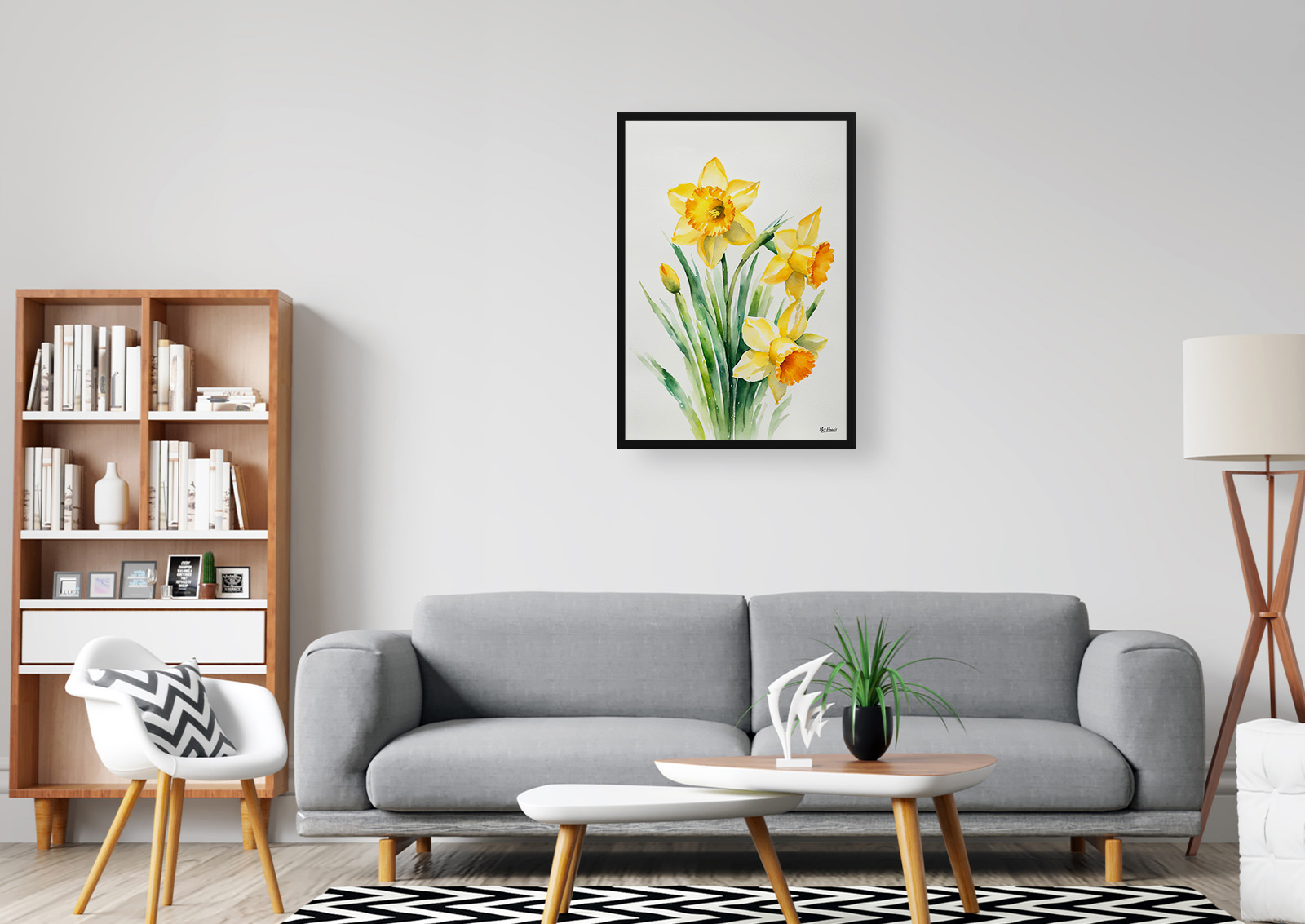 Daffodil Minimalist Watercolour Botanical Art Print - Narcissus Jonquil Framed Plant Wall Art 5 Daffodil Minimalist Watercolour Botanical Art Print - Narcissus Jonquil Framed Plant Wall Art - Image 3