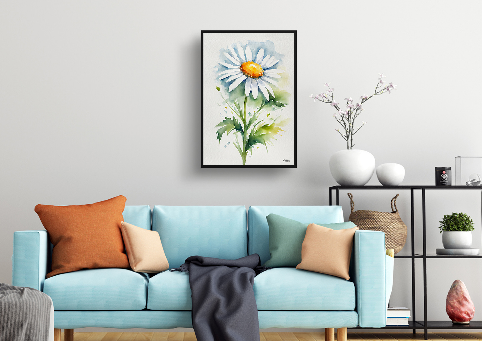 Daisy Minimalist Watercolour Botanical Art Print - Oxeye Marguerite Framed Plant Wall Art 4 Daisy Minimalist Watercolour Botanical Art Print - Oxeye Marguerite Framed Plant Wall Art - Image 2