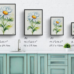 Daisy Minimalist Watercolour Botanical Art Print - Oxeye Marguerite Framed Plant Wall Art 9 watercolour botanical print flowers daisy minimalist print size comparison