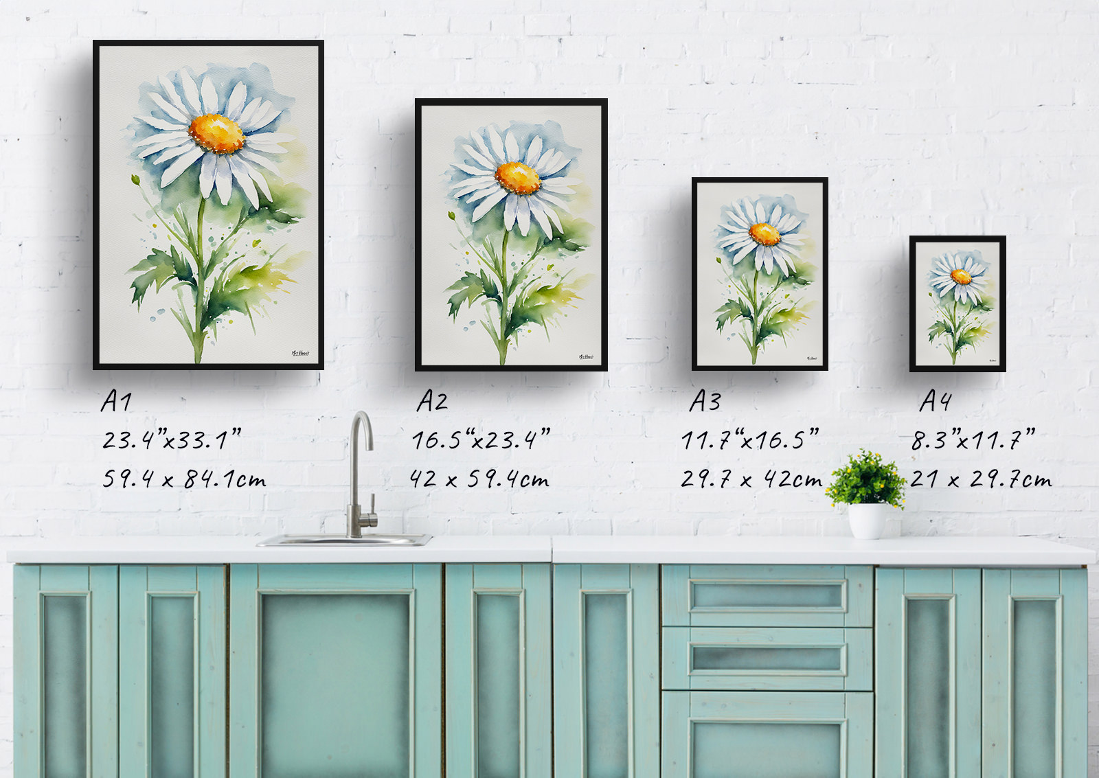 Daisy Minimalist Watercolour Botanical Art Print - Oxeye Marguerite Framed Plant Wall Art 6 Daisy Minimalist Watercolour Botanical Art Print - Oxeye Marguerite Framed Plant Wall Art - Image 4