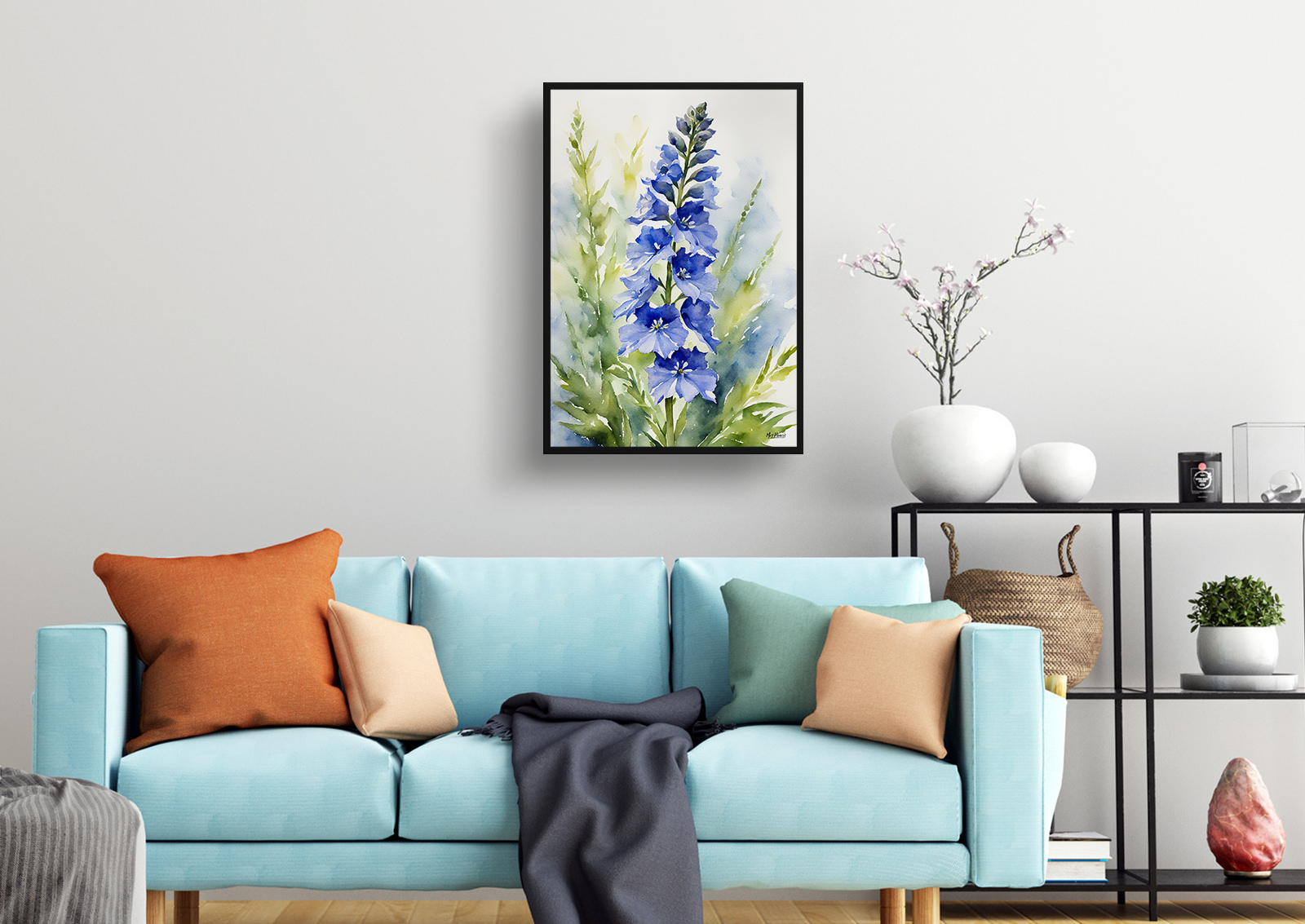 Delphinium Cassius Watercolour Botanical Art Print - Blue Nile Framed Plant Wall Art 4 Delphinium Cassius Watercolour Botanical Art Print - Blue Nile Framed Plant Wall Art - Image 2