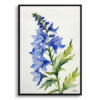 Delphinium Cassius Minimalist Watercolour Botanical Art Print - Blue Nile Framed Plant Wall Art 2 watercolour botanical print flowers delphinium cassius minimalist front view