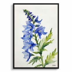 Delphinium Cassius Minimalist Watercolour Botanical Art Print - Blue Nile Framed Plant Wall Art