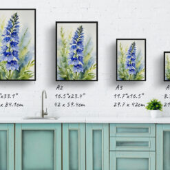 Delphinium Cassius Watercolour Botanical Art Print - Blue Nile Framed Plant Wall Art 9 watercolour botanical print flowers delphinium cassius print size comparison