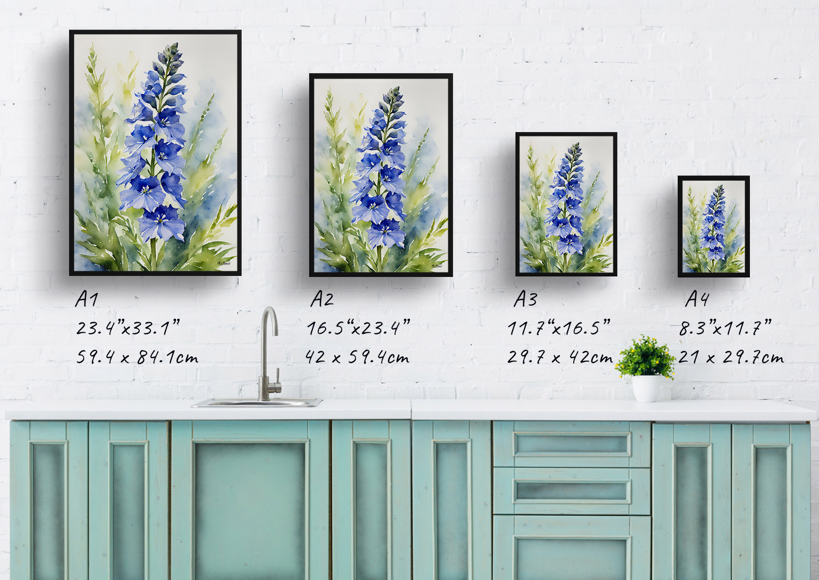 Delphinium Cassius Watercolour Botanical Art Print - Blue Nile Framed Plant Wall Art 6 Delphinium Cassius Watercolour Botanical Art Print - Blue Nile Framed Plant Wall Art - Image 4