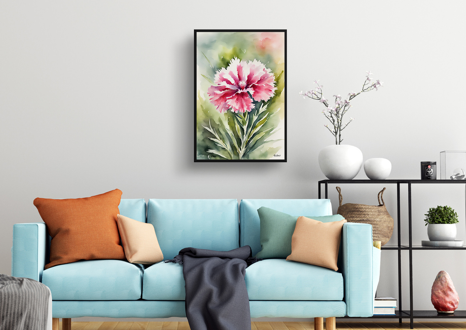 Dianthus Devon Wizard Watercolour Botanical Art Print - Pink Framed Plant Wall Art 4 Dianthus Devon Wizard Watercolour Botanical Art Print - Pink Framed Plant Wall Art - Image 2