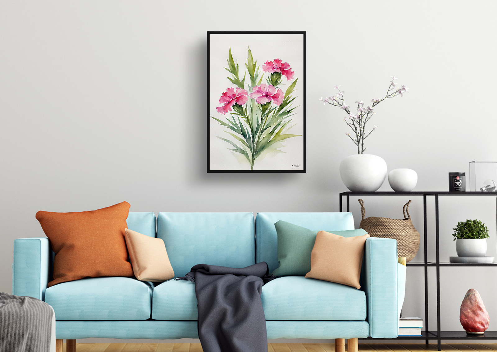 Dianthus Devon Wizard Minimalist Watercolour Botanical Art Print - Pink Framed Plant Wall Art 4 Dianthus Devon Wizard Minimalist Watercolour Botanical Art Print - Pink Framed Plant Wall Art - Image 2