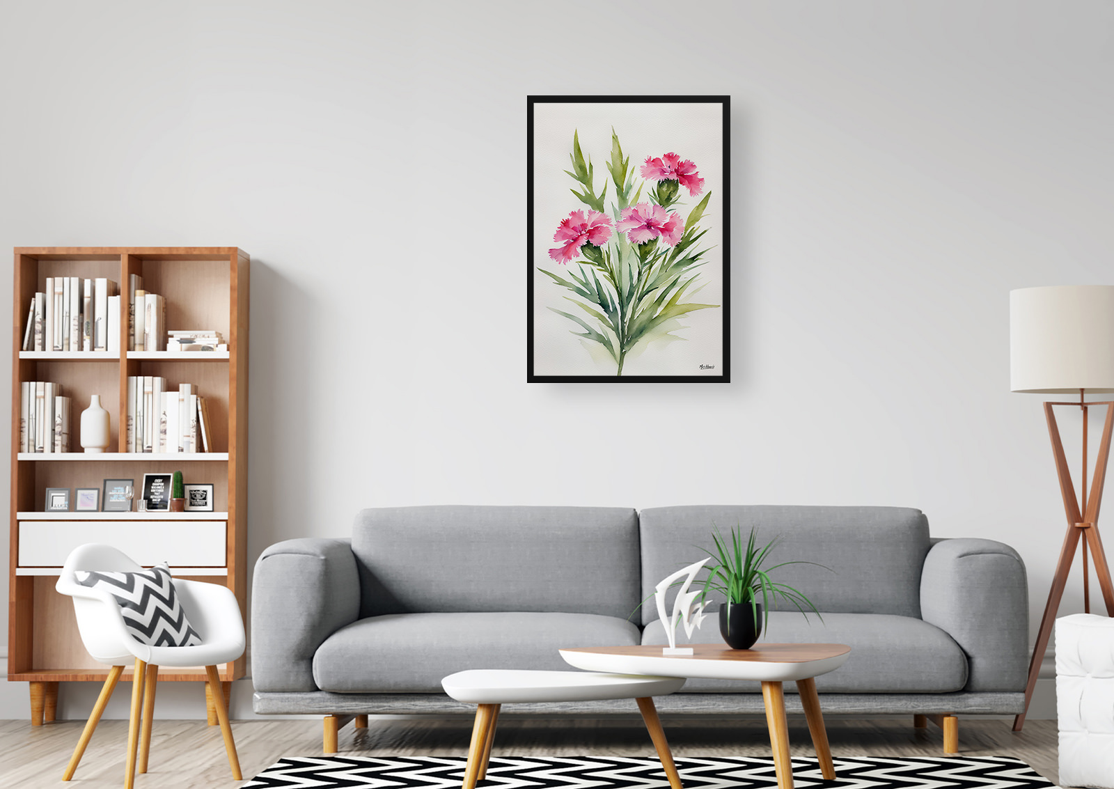 Dianthus Devon Wizard Minimalist Watercolour Botanical Art Print - Pink Framed Plant Wall Art 5 Dianthus Devon Wizard Minimalist Watercolour Botanical Art Print - Pink Framed Plant Wall Art - Image 3