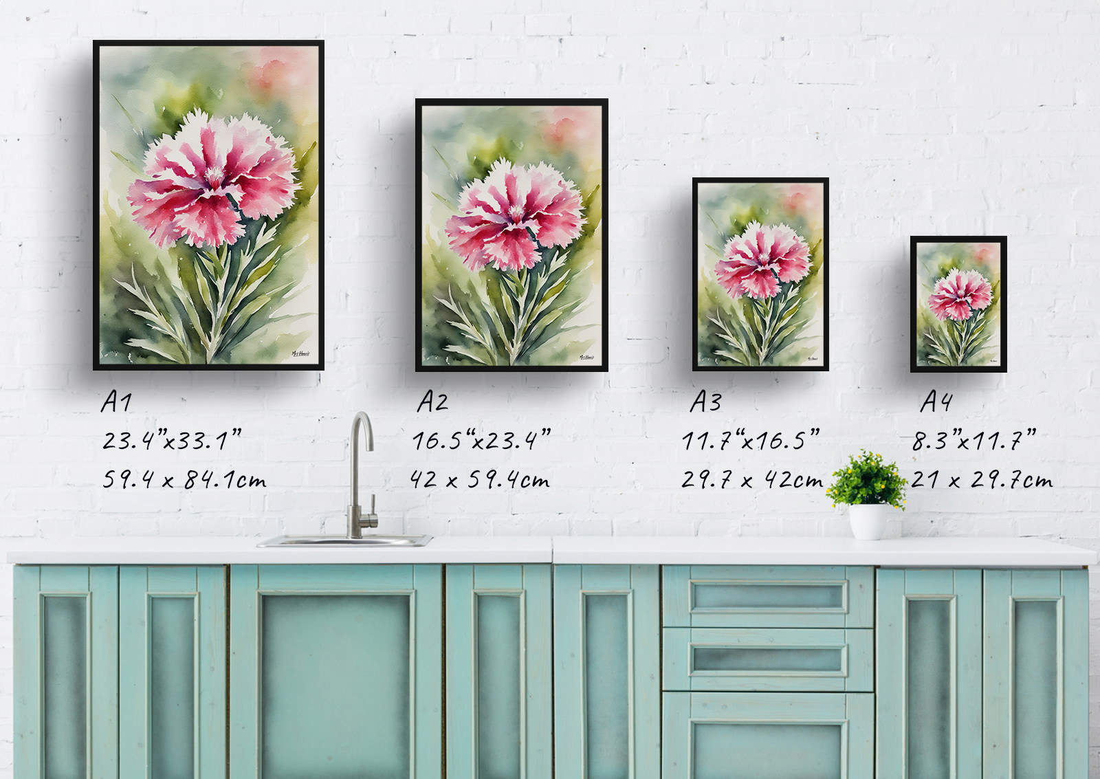 Dianthus Devon Wizard Watercolour Botanical Art Print - Pink Framed Plant Wall Art 6 Dianthus Devon Wizard Watercolour Botanical Art Print - Pink Framed Plant Wall Art - Image 4