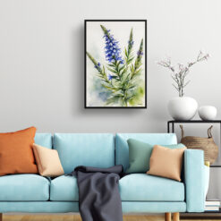watercolour botanical print flowers echium vulgare living room