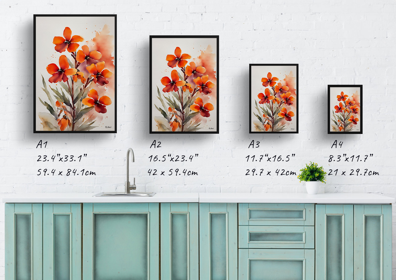 Erysimum Winter Orchid Minimalist Watercolour Botanical Art Print - Wallflower Framed Plant Wall Art 6 Erysimum Winter Orchid Minimalist Watercolour Botanical Art Print - Wallflower Framed Plant Wall Art - Image 4