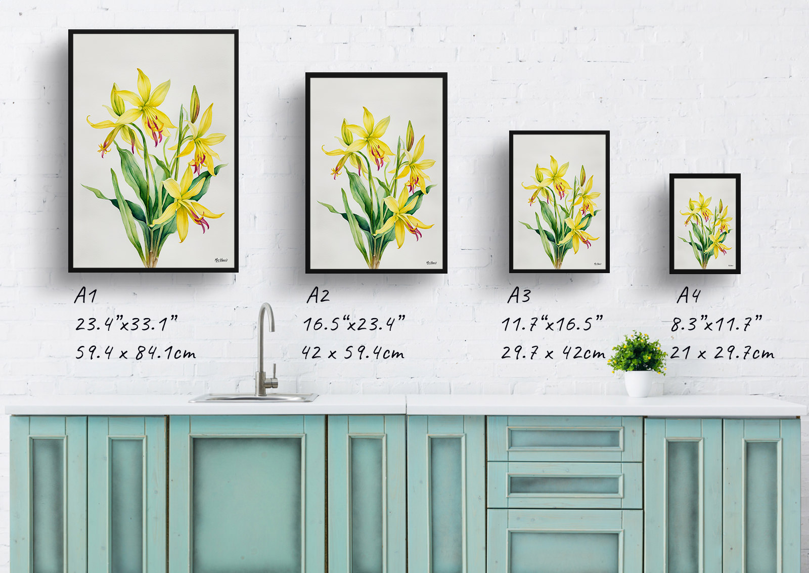 Erythronium Pagoda Minimalist Watercolour Botanical Art Print - Dogtooth Violet Framed Plant Wall Art 6 Erythronium Pagoda Minimalist Watercolour Botanical Art Print - Dogtooth Violet Framed Plant Wall Art - Image 4