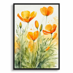 Eschscholzia Californica Watercolour Botanical Art Print - Poppy Framed Plant Wall Art