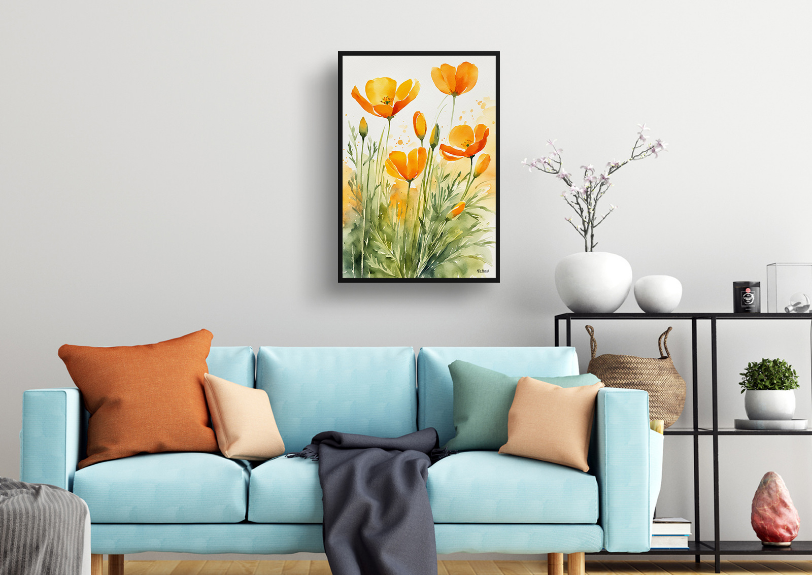 Eschscholzia Californica Watercolour Botanical Art Print - Poppy Framed Plant Wall Art 4 Eschscholzia Californica Watercolour Botanical Art Print - Poppy Framed Plant Wall Art - Image 2