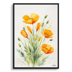 Eschscholzia Californica Minimalist Watercolour Botanical Art Print - Poppy Framed Plant Wall Art