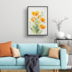 Eschscholzia Californica Minimalist Watercolour Botanical Art Print - Poppy Framed Plant Wall Art 7 watercolour botanical print flowers eschscholzia californica minimalist living room