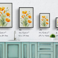 Eschscholzia Californica Minimalist Watercolour Botanical Art Print - Poppy Framed Plant Wall Art 9 watercolour botanical print flowers eschscholzia californica minimalist print size comparison