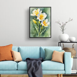 watercolour botanical print flowers freesia living room