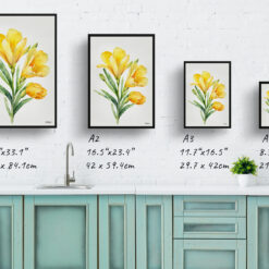 Freesia Minimalist Watercolour Botanical Art Print - Cape-cowslip Framed Plant Wall Art 9 watercolour botanical print flowers freesia minimalist print size comparison