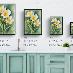 watercolour botanical print flowers freesia print size comparison