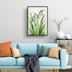 Galanthus Elwesii Minimalist Watercolour Botanical Art Print - Giant Snowdrop Framed Plant Wall Art 7 watercolour botanical print flowers galanthus elwesii minimalist living room