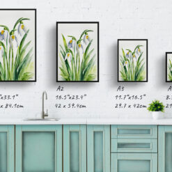 Galanthus Elwesii Minimalist Watercolour Botanical Art Print - Giant Snowdrop Framed Plant Wall Art 9 watercolour botanical print flowers galanthus elwesii minimalist print size comparison